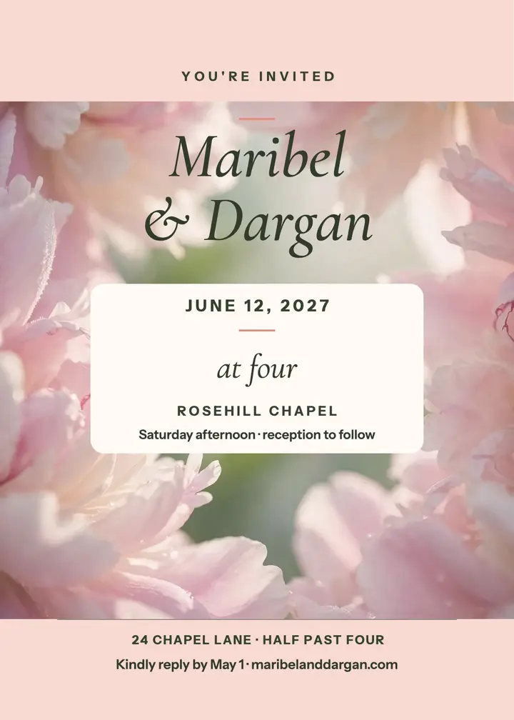 Maribel and Dargan peony wedding invitation template