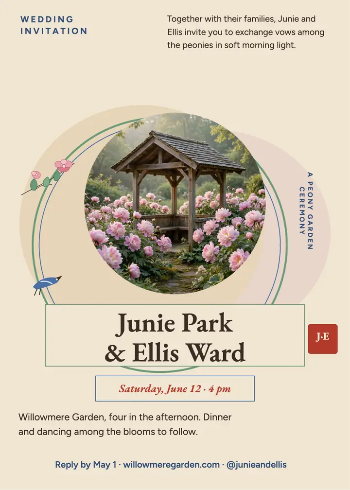 Peony garden wedding invitation template