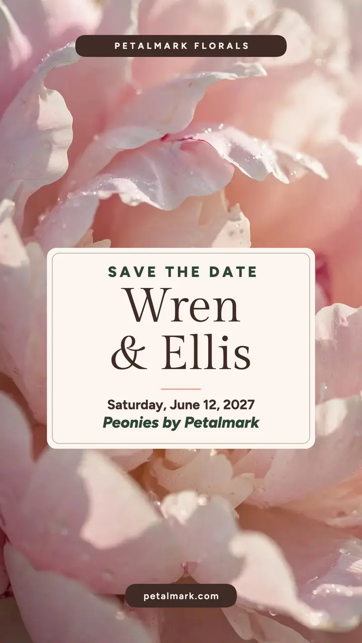 Wren and Ellis peony save the date story: peony save the date story template