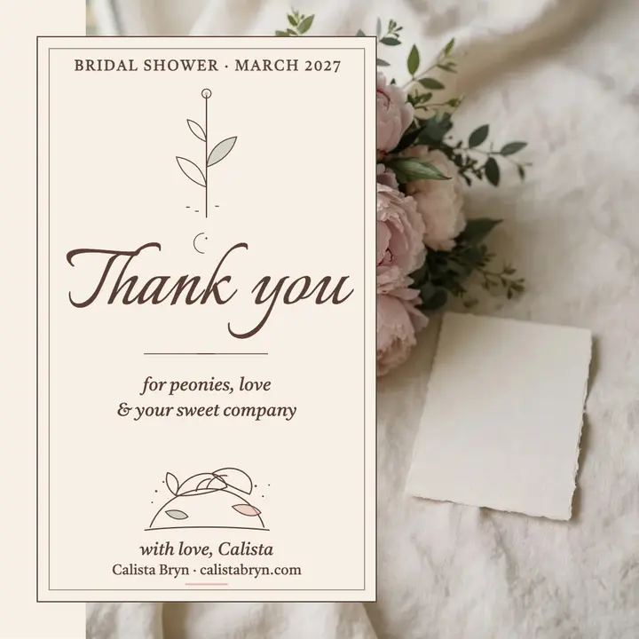 Peony bridal shower thank you, Calista template