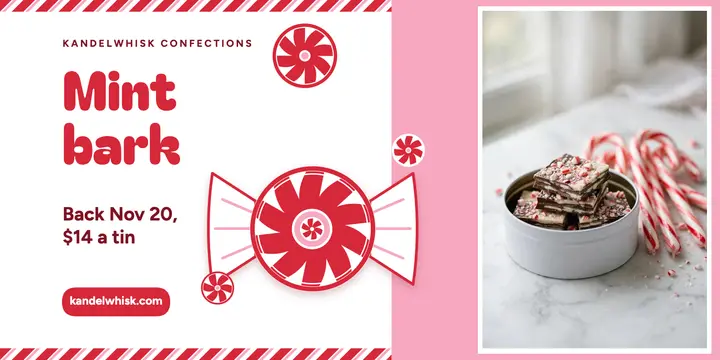 Kandelwhisk peppermint bark drop post: peppermint bark holiday post template