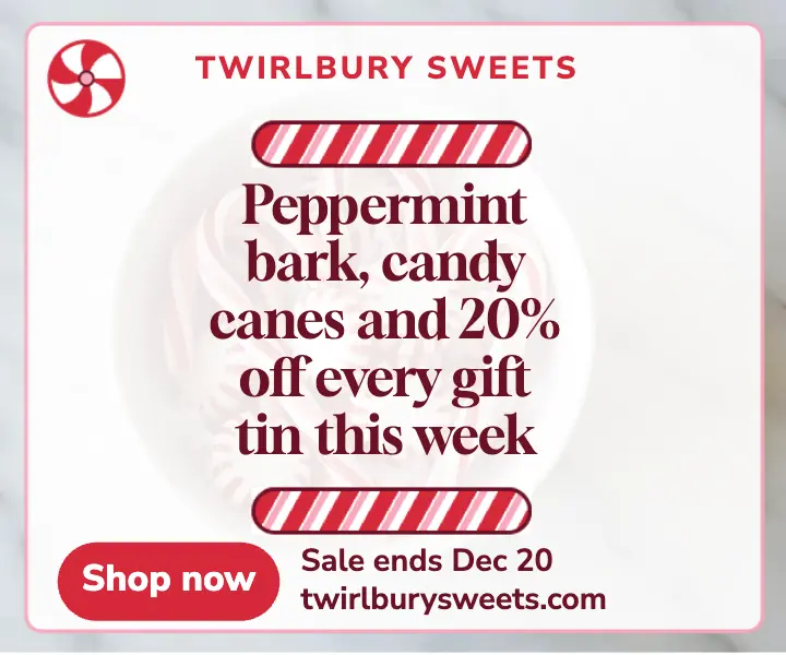 Twirlbury Sweets peppermint holiday sale ad template