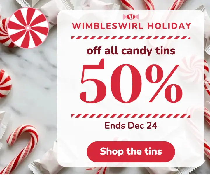 Wimbleswirl holiday candy tin sale ad template