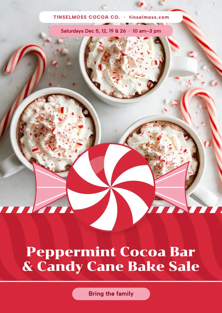 Peppermint cocoa bar and bake sale holiday flyer template