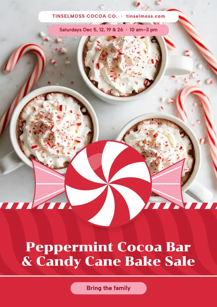 Peppermint cocoa bar and bake sale holiday flyer template