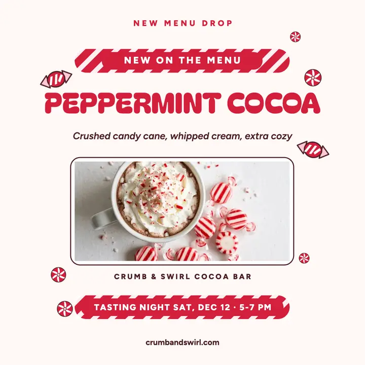 Peppermint cocoa launch, cocoa bar template