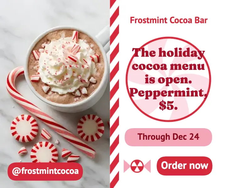 Peppermint cocoa menu display ad template