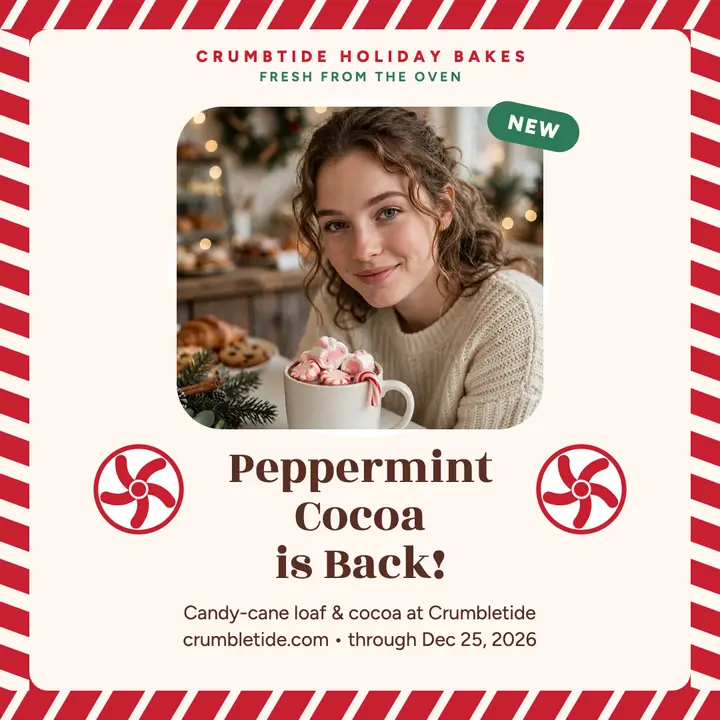 Crumbletide peppermint cocoa holiday post: christmas bakery post template