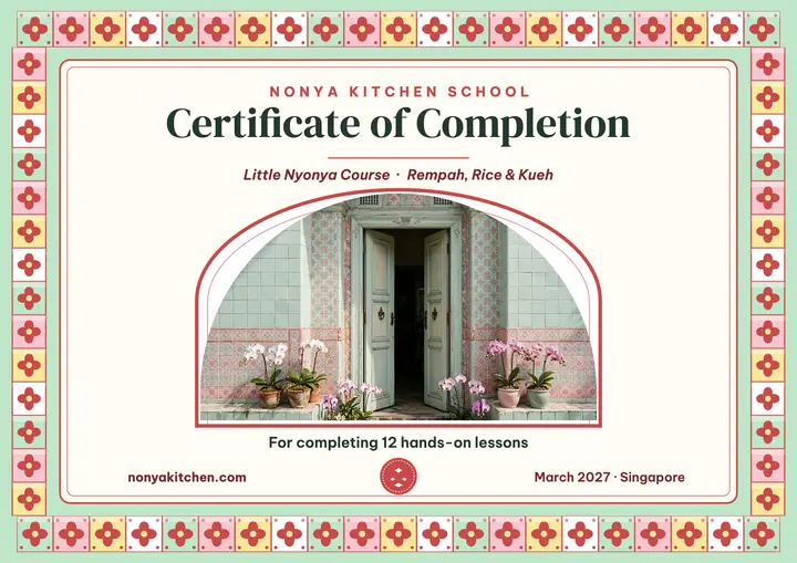 Nonya Kitchen cooking certificate template