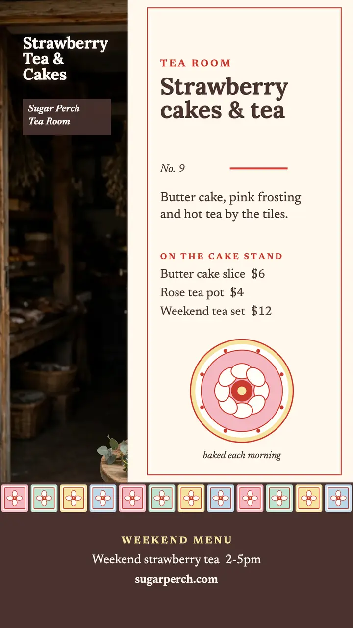 Sugar Perch tea room strawberry story template