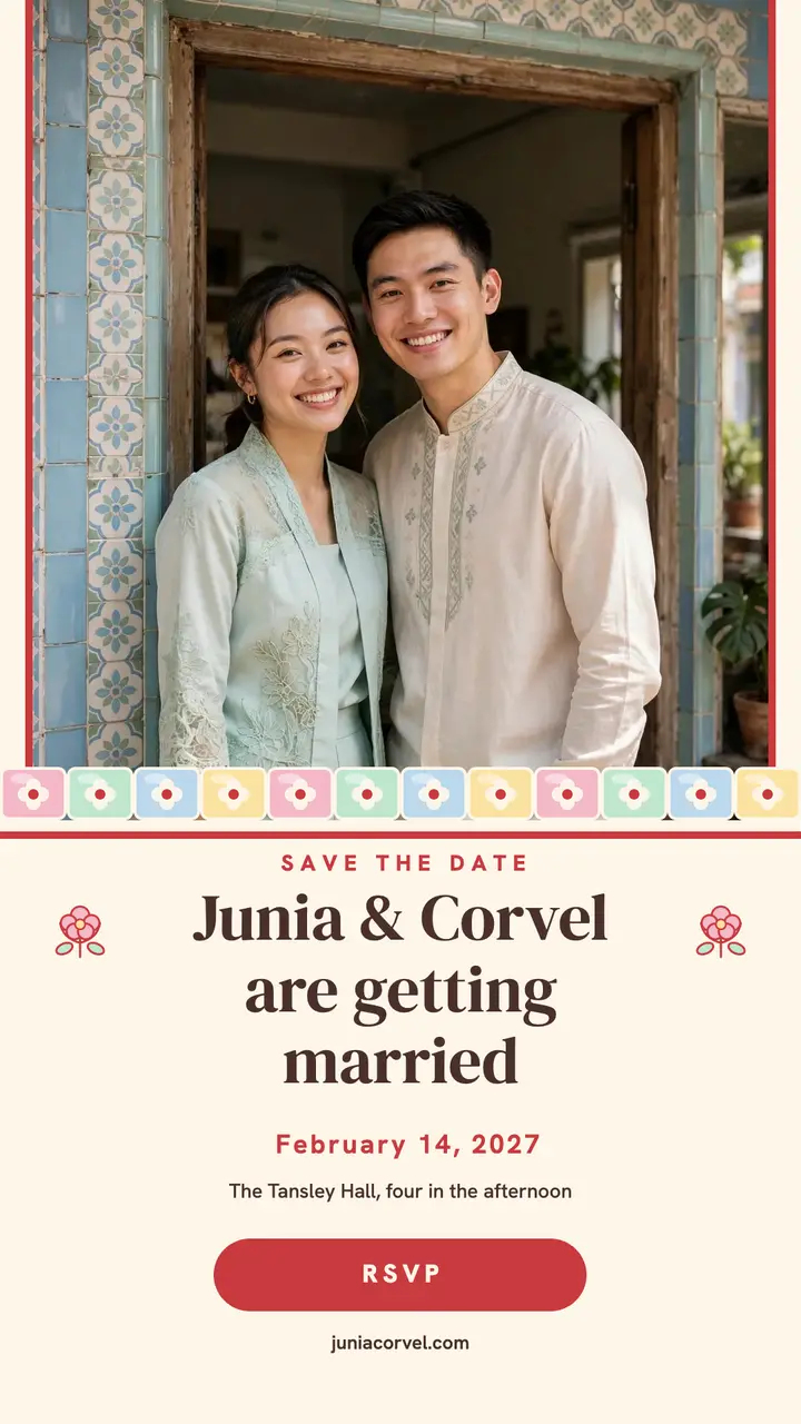 Junia and Corvel Peranakan save the date template