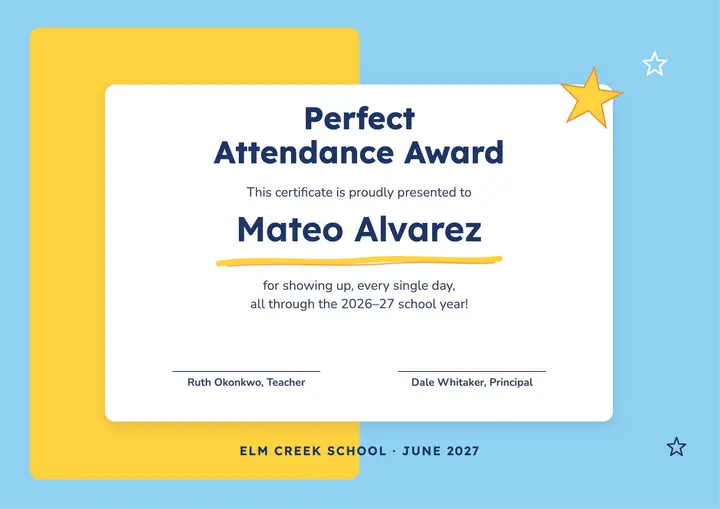 Perfect attendance award template