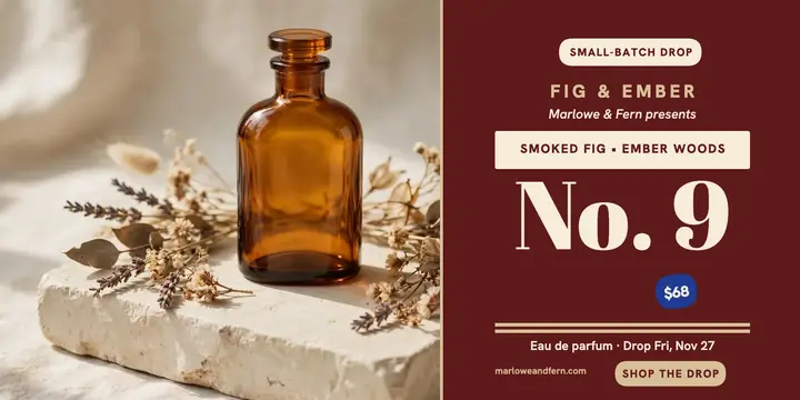 Fig and Ember perfume drop post: perfume drop post template