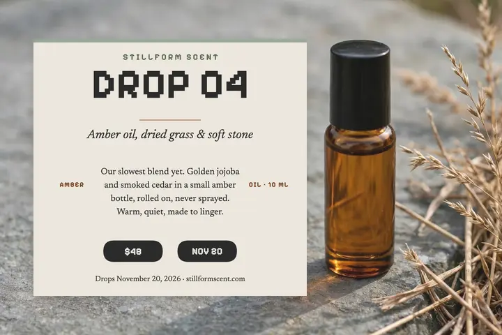 Stillform Scent perfume oil drop postcard template
