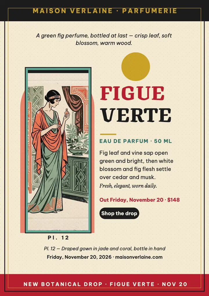 Maison Verlaine Figue Verte pochoir flyer template