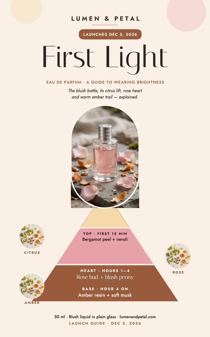 First Light perfume pyramid launch cover template