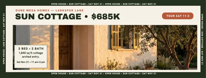 Sun Cottage open house cover, Dune Mesa template