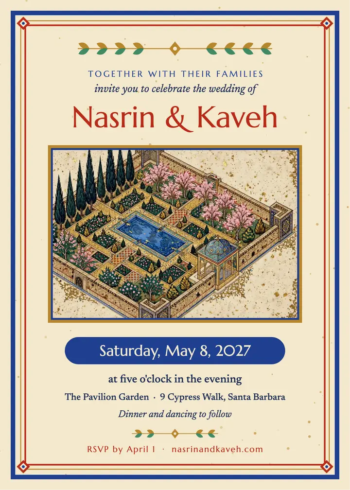 Persian garden miniature wedding invitation template