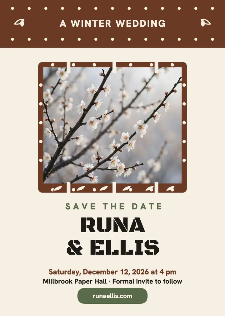 Runa and Ellis winter mill save the date template
