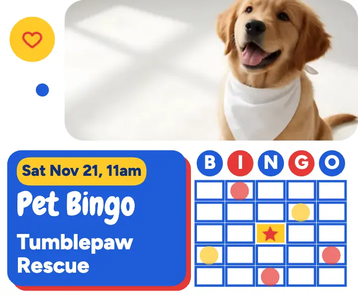 Tumblepaw Rescue pet bingo adoption day ad template