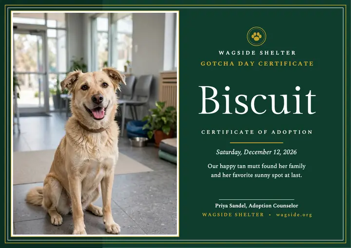 Biscuit Gotcha Day certificate, jewel template
