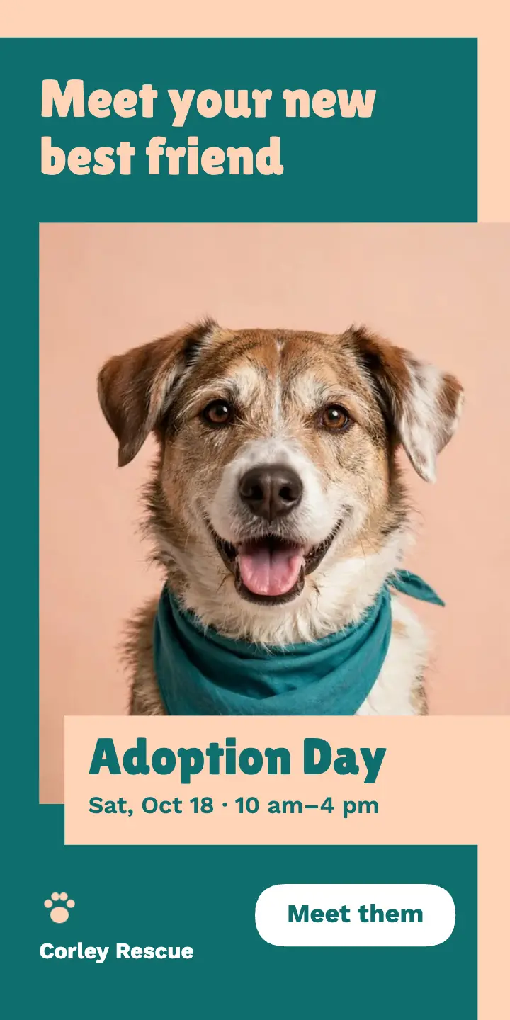 Teal pet adoption day ad template