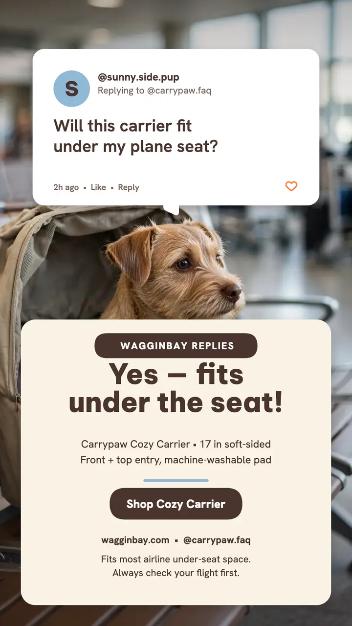 Carrypaw carrier under-seat FAQ story template