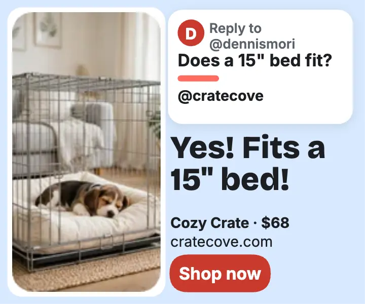 Cratecove crate FAQ reply ad: pet crate ad template