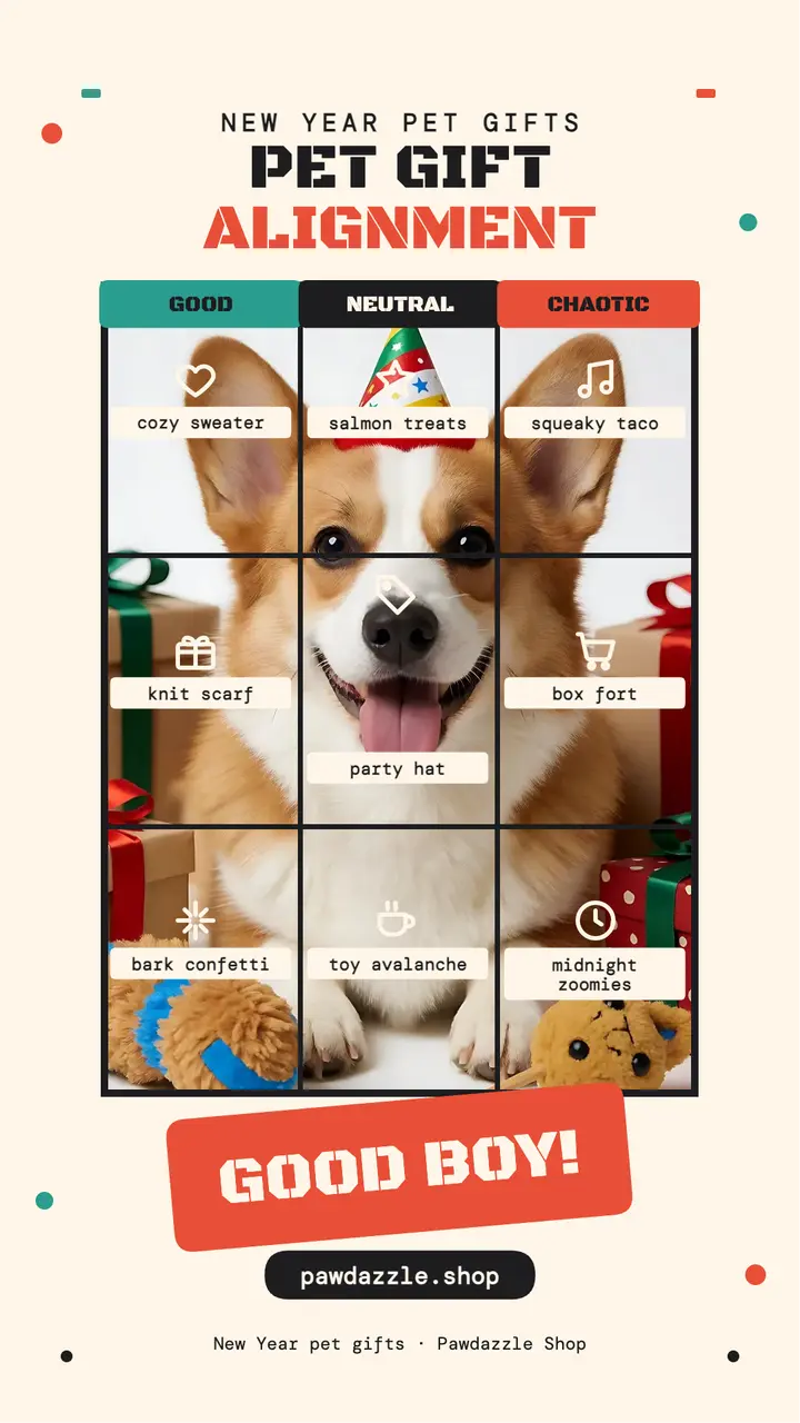 Pawdazzle New Year pet gift alignment story: pet gift guide template