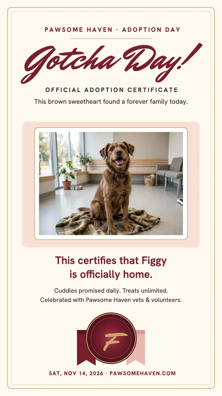 Figgy gotcha day certificate story template