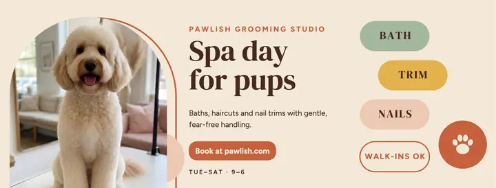 Pawlish dog grooming cover: dog groomer facebook cover template