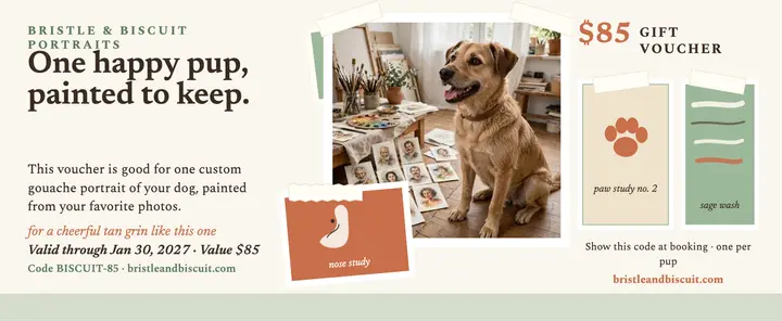 Bristle and Biscuit pet portrait voucher template