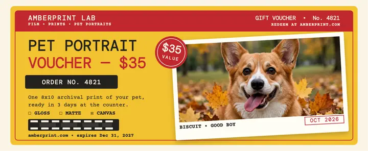Amberprint pet portrait voucher template