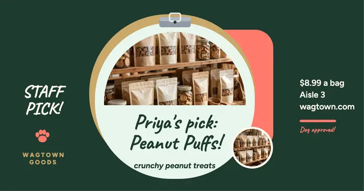 Wagtown staff pick peanut puffs post template