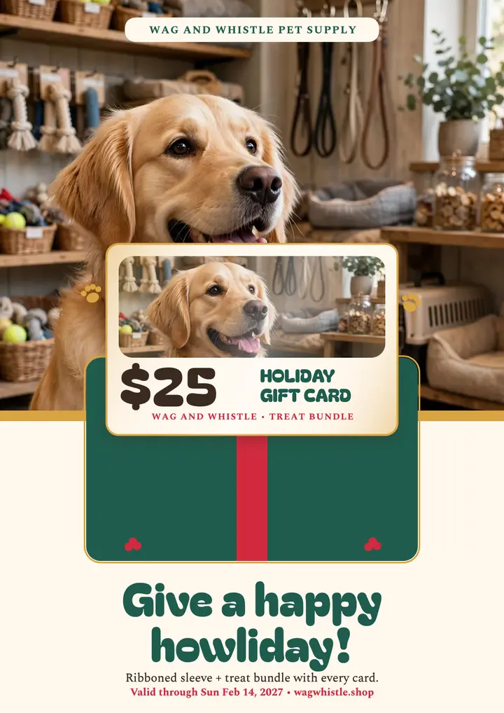 Wag and Whistle holiday gift card flyer template