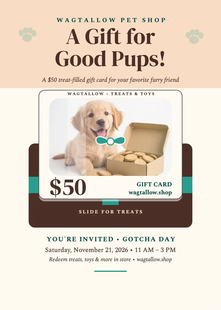 Wagtallow gift card invitation, puppy treats: pet gift card invitation template