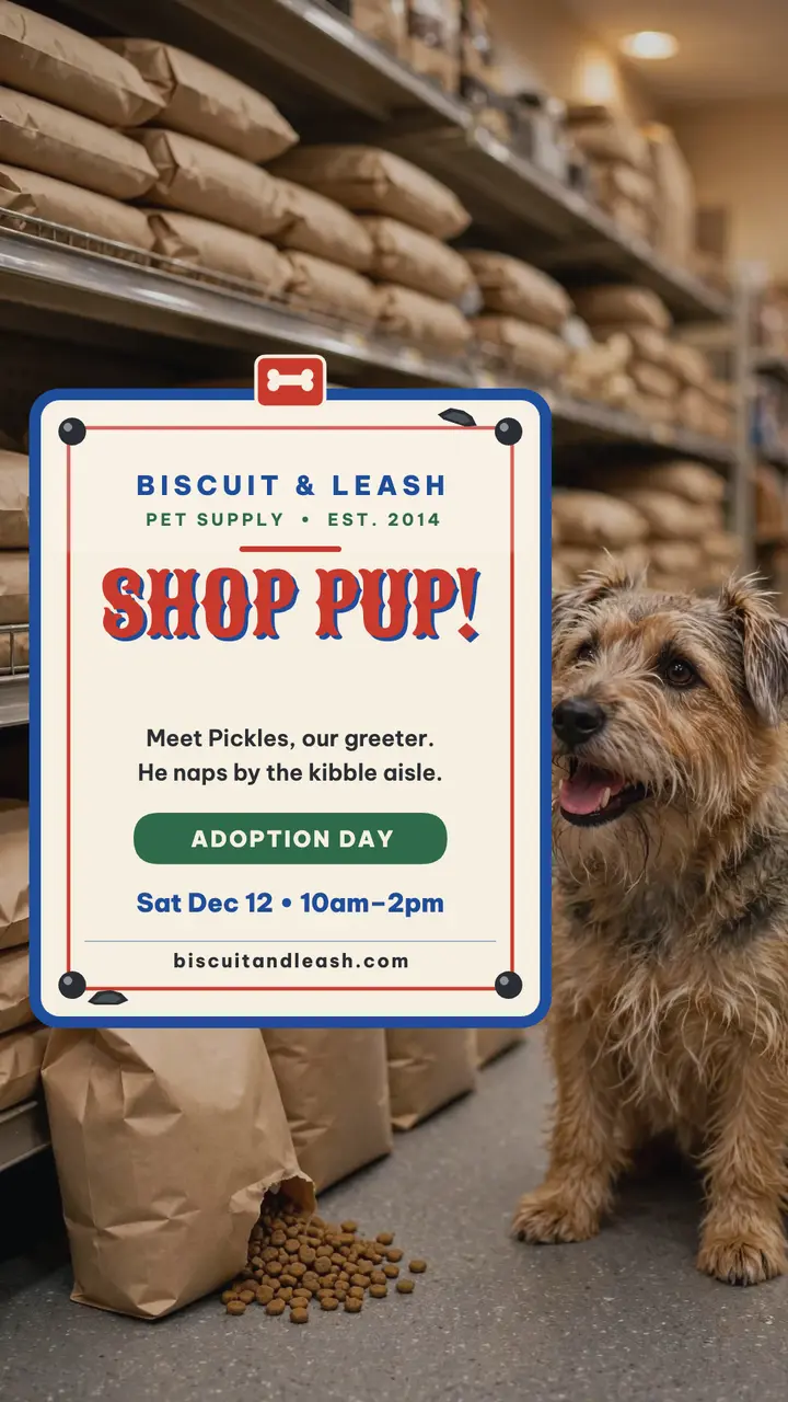 Biscuit and Leash shop pup tin sign story template