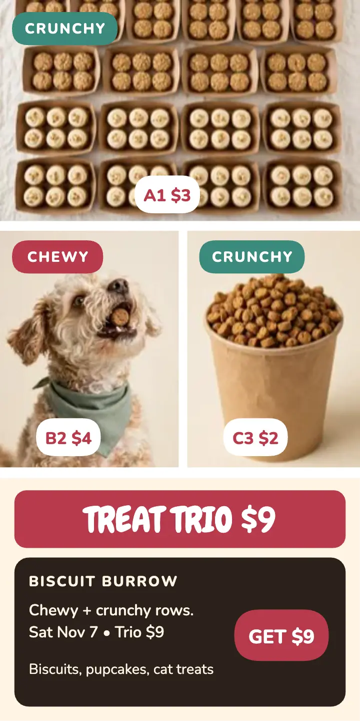 Biscuit Burrow treat trio half page ad template