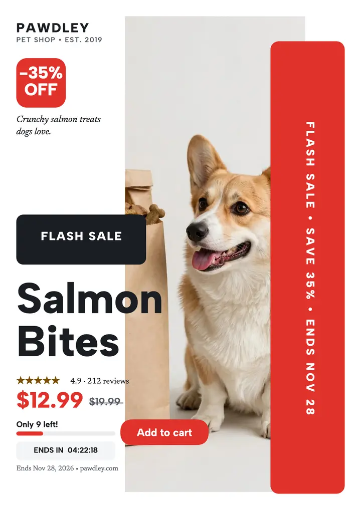 Pawdley Salmon Bites flash sale flyer template