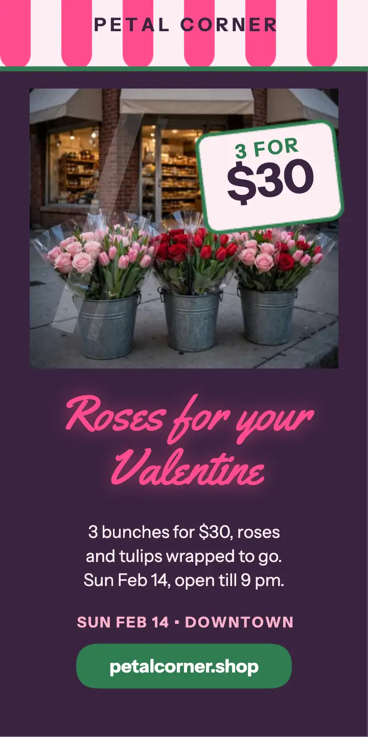 Petal Corner Valentine buckets half page ad template