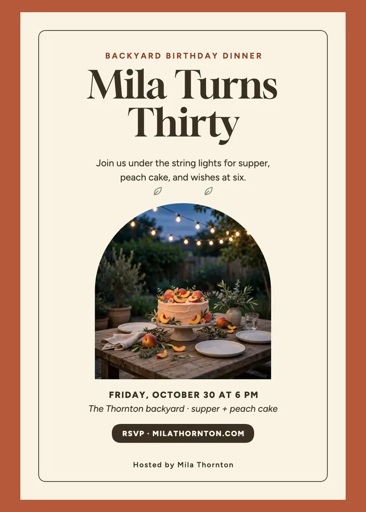 Mila's backyard birthday dinner invitation template