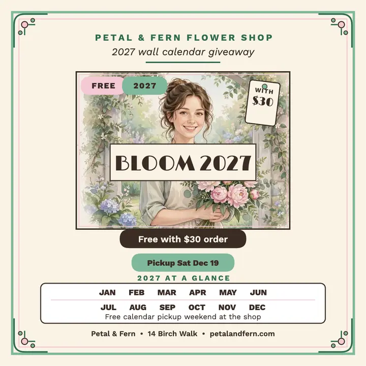 Petal and Fern 2027 calendar poster template