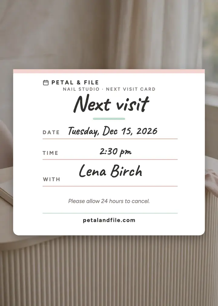 Petal and File next visit card template
