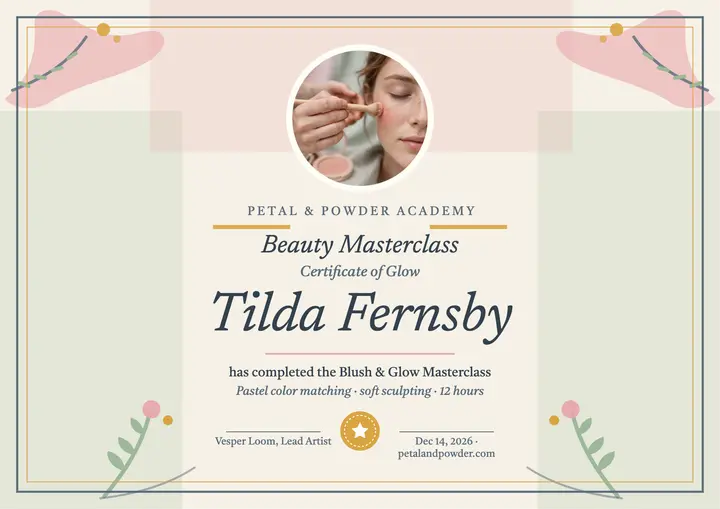 Petal and Powder beauty certificate template