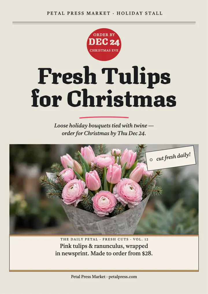 Petal Press holiday tulip flyer template