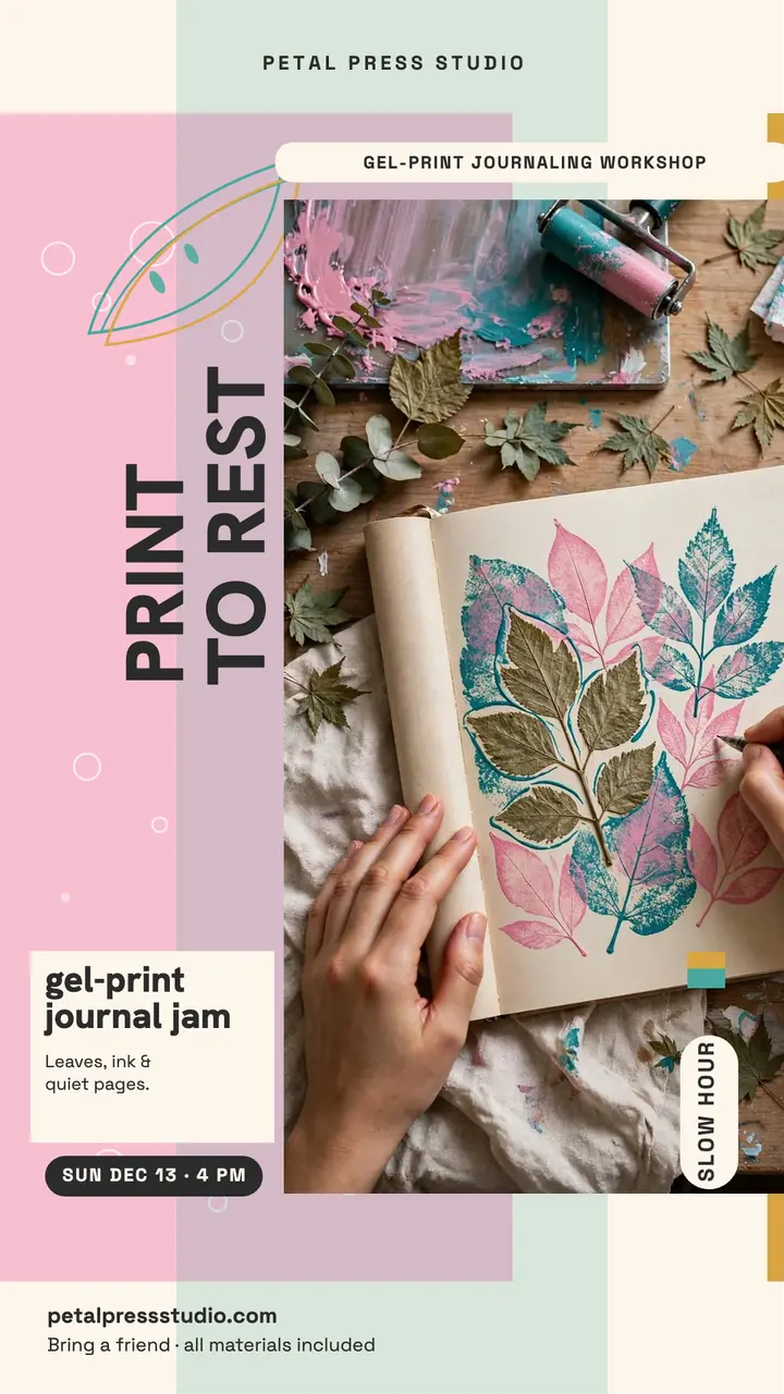 Petal Press gel-print journal jam story template