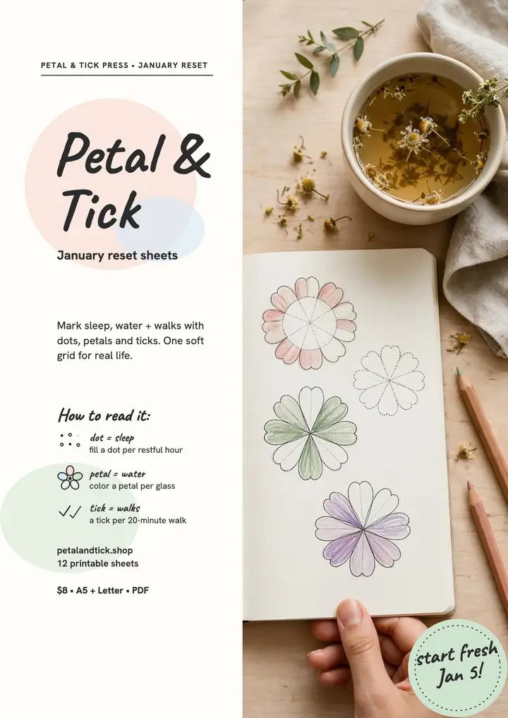 Petal and Tick habit tracker flyer template