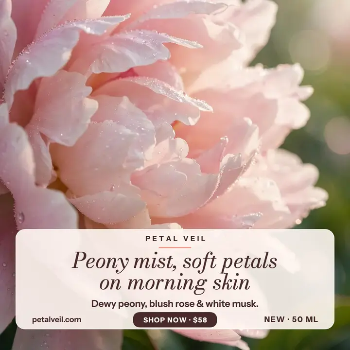 Petal Veil peony perfume macro post template