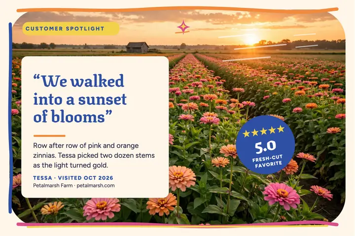 Petalmarsh Farm bloom review postcard template