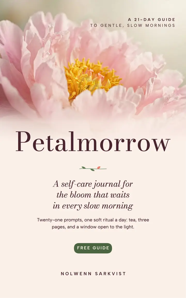 Petalmorrow 21-day gentle morning journal, macro bloom ebook cover template